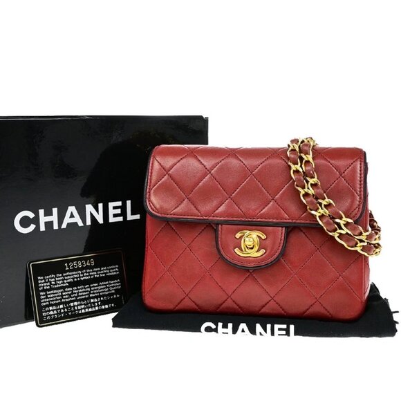 CHANEL CC Logo Mini Matelasse Chain Shoulder Bag Leather Red Vintage - Picture 1 of 16